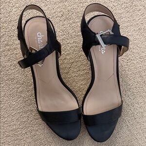 Charles David Black Leather espadrilles wedge Ankle-Strap Sandals